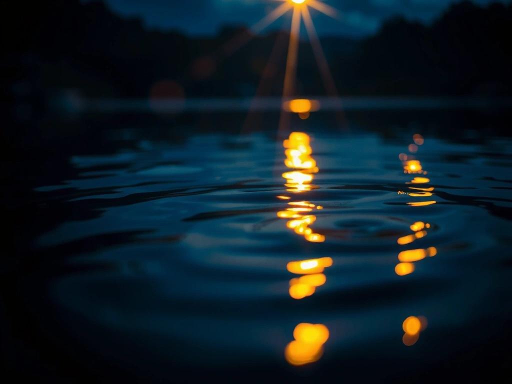 Odbicie złotego światła w spokojnej wodzie
